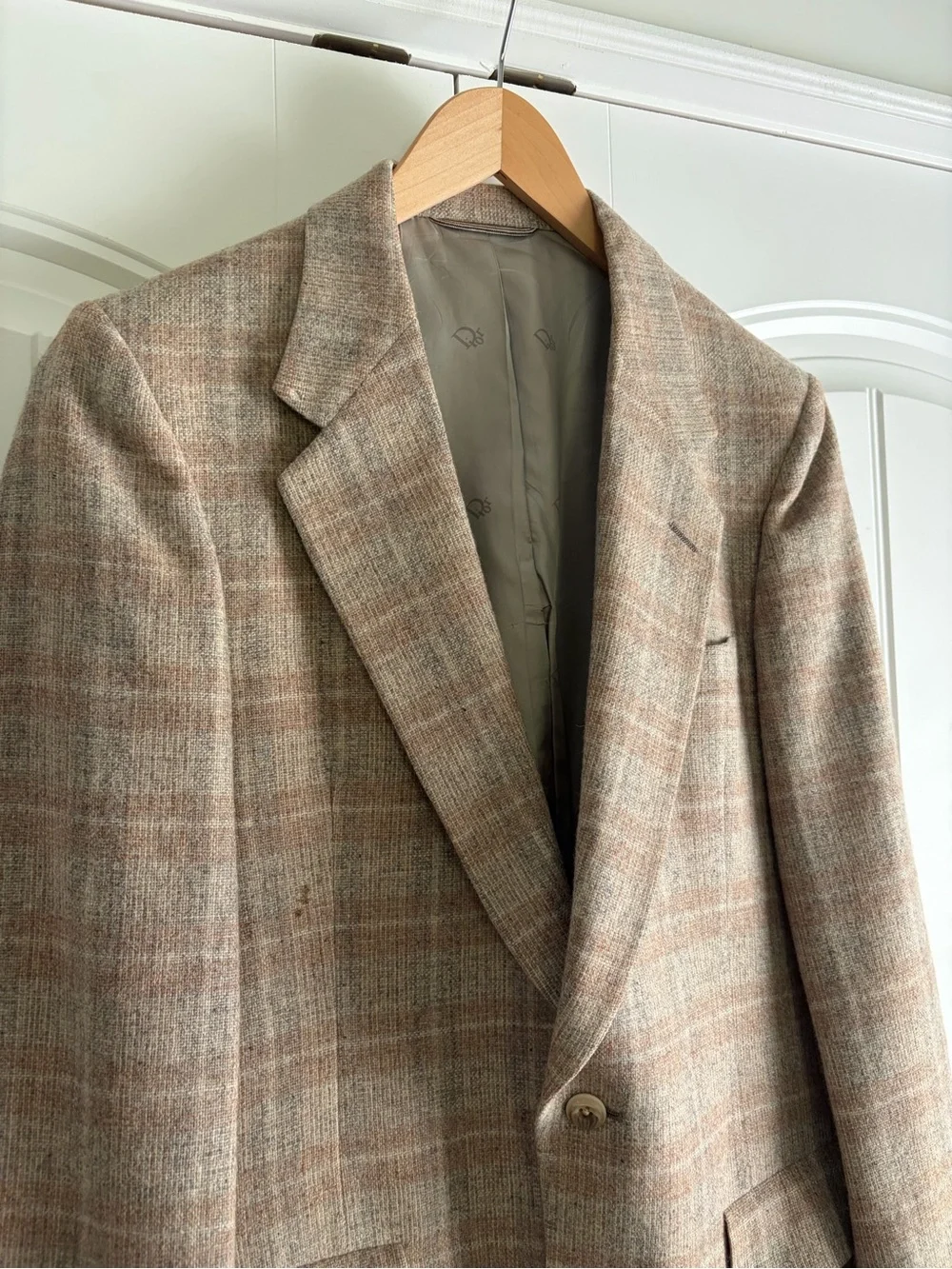 Christian Dior Monsieur Vintage Beige Plaid Men's Blazer Size 40 or 42 R Flaw